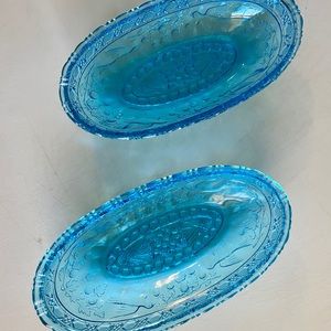 Two Versatile Accent Dishes in Bright Blue Topaz; Vintage Glass Circa 60s-70s